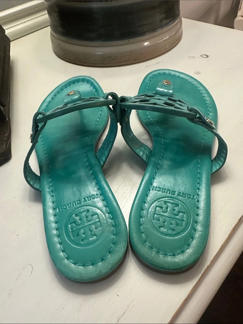 Tory Burch Teal Miller Flats Sandals 6.5